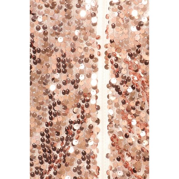 Brand New Women Rose Gold Polyester Sequin Long Sleeve Front Zip Jacket with Rib - Picture 5 of 6